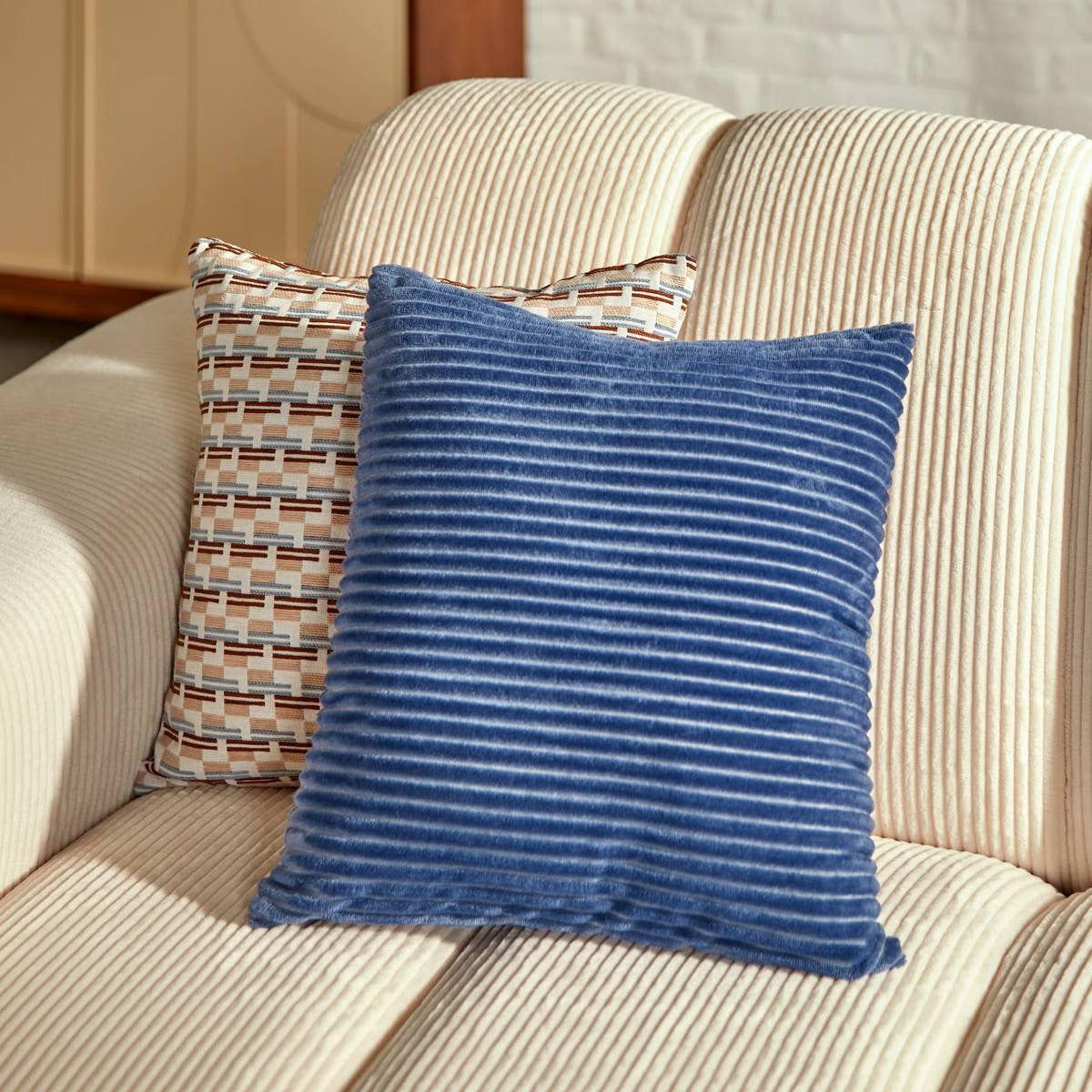 Arum Cushion - Square Flannel Corduroy 38x38x10 cm Blue