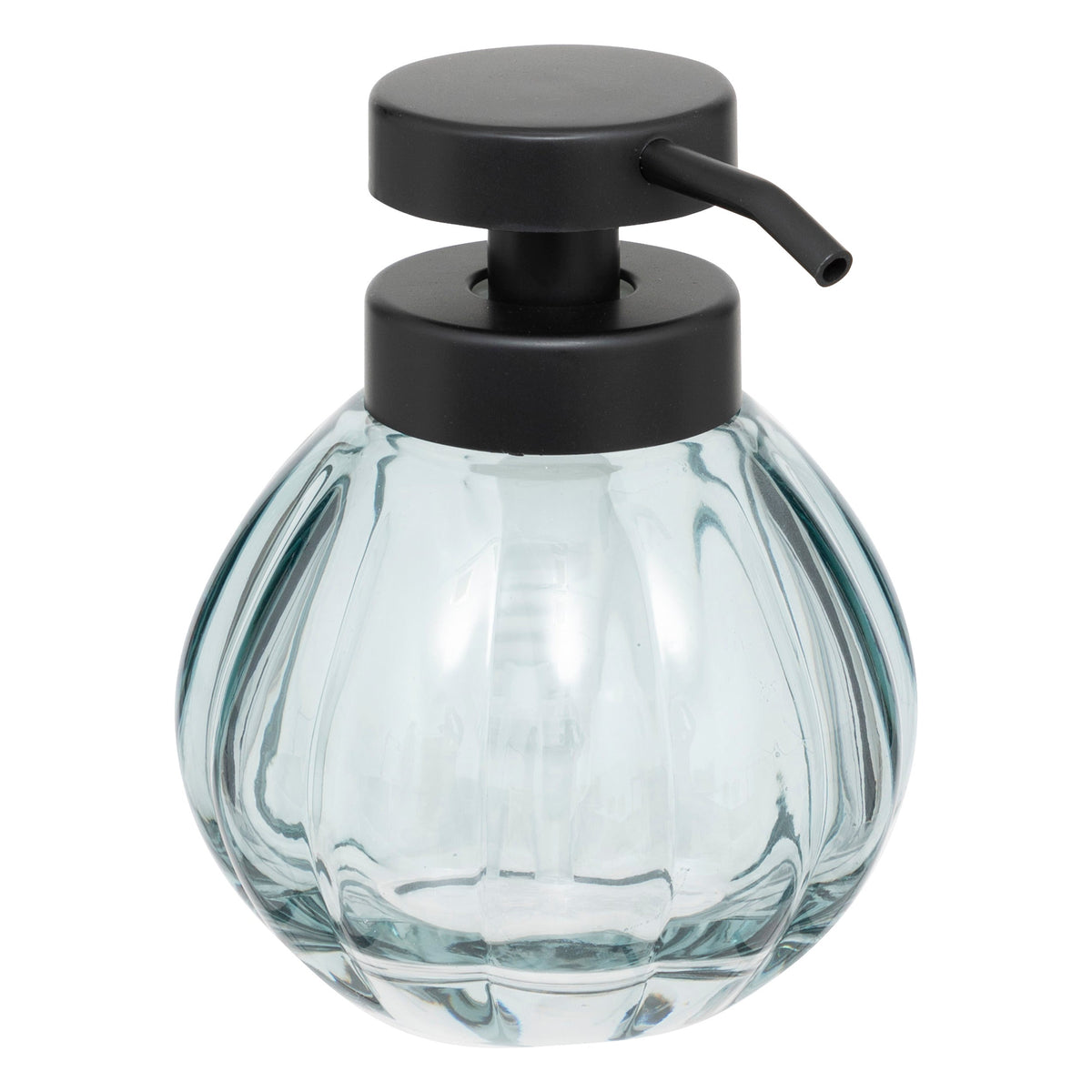 350ml Soap Dispenser Glass Round Ribbed Bottle with Black Pump