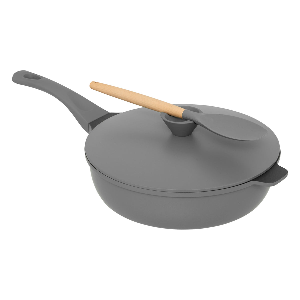 CAST ALU 28CM DEEP PAN GREY - 28cm Pan with Lid, Steamer & Spatula