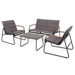 Steel Lounge Set with Teak & Glass Table
