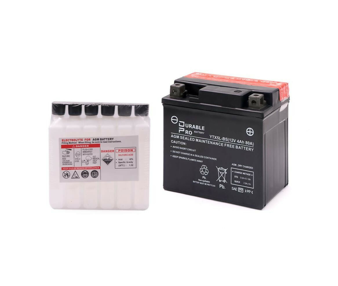 Motorcycle Battery | YTX5L-BS Durable Pro| 12V 4Ah