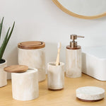 Soap Dish Come - Round Polyresin Soap Dish with Wooden Base