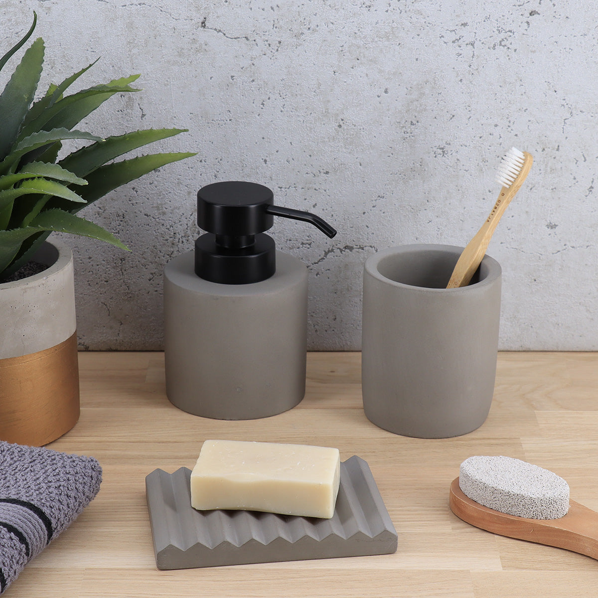 Cement Tumbler Toothbrush Holder Modern Grey Bathroom Accessory