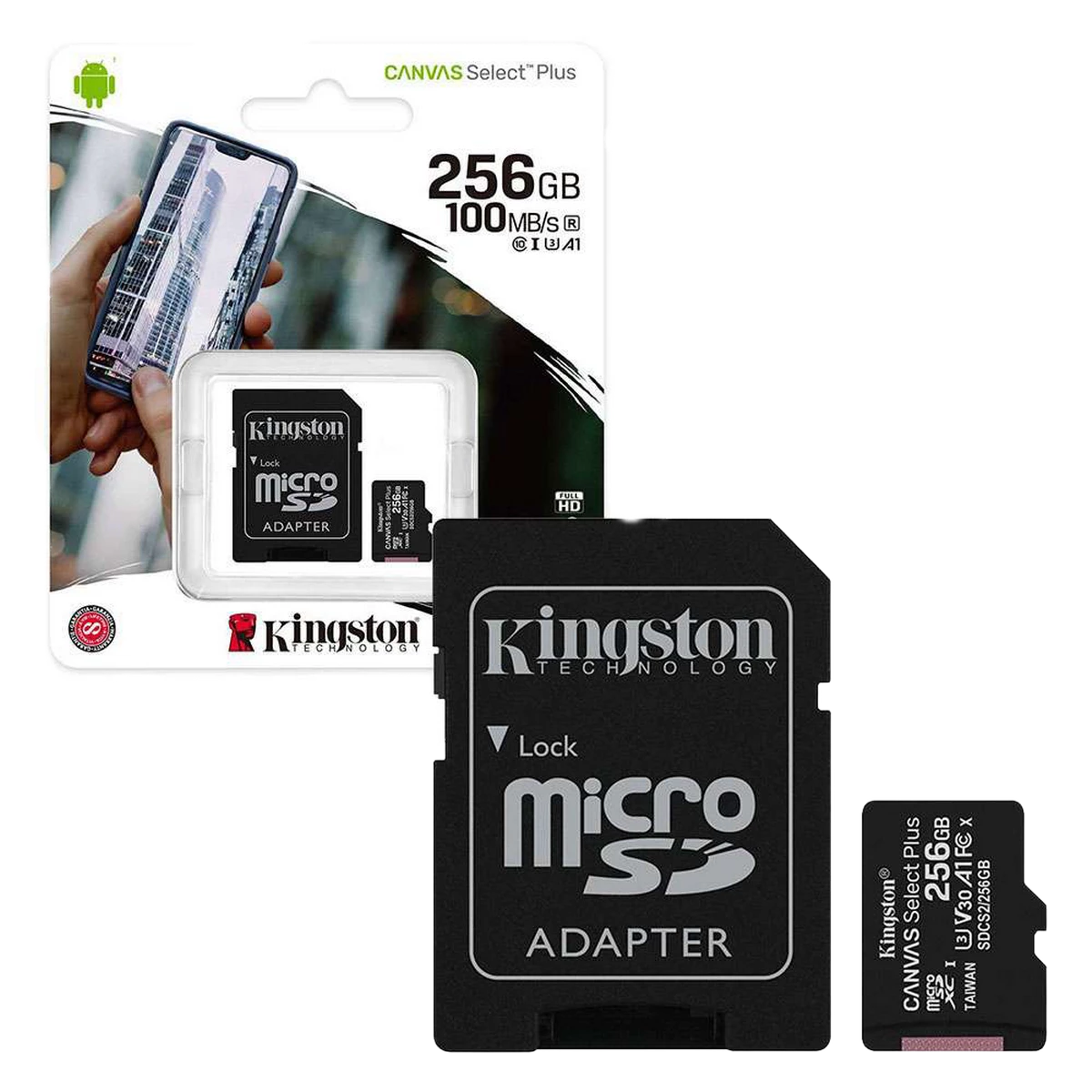 Kingston (SDCS2/256GB) 256Gb Canvas Select Plus microSDXC, A1, U1 w/SD Adapter - Black