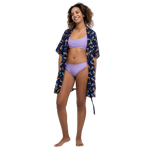 navy mid length kaftan with pelican print design