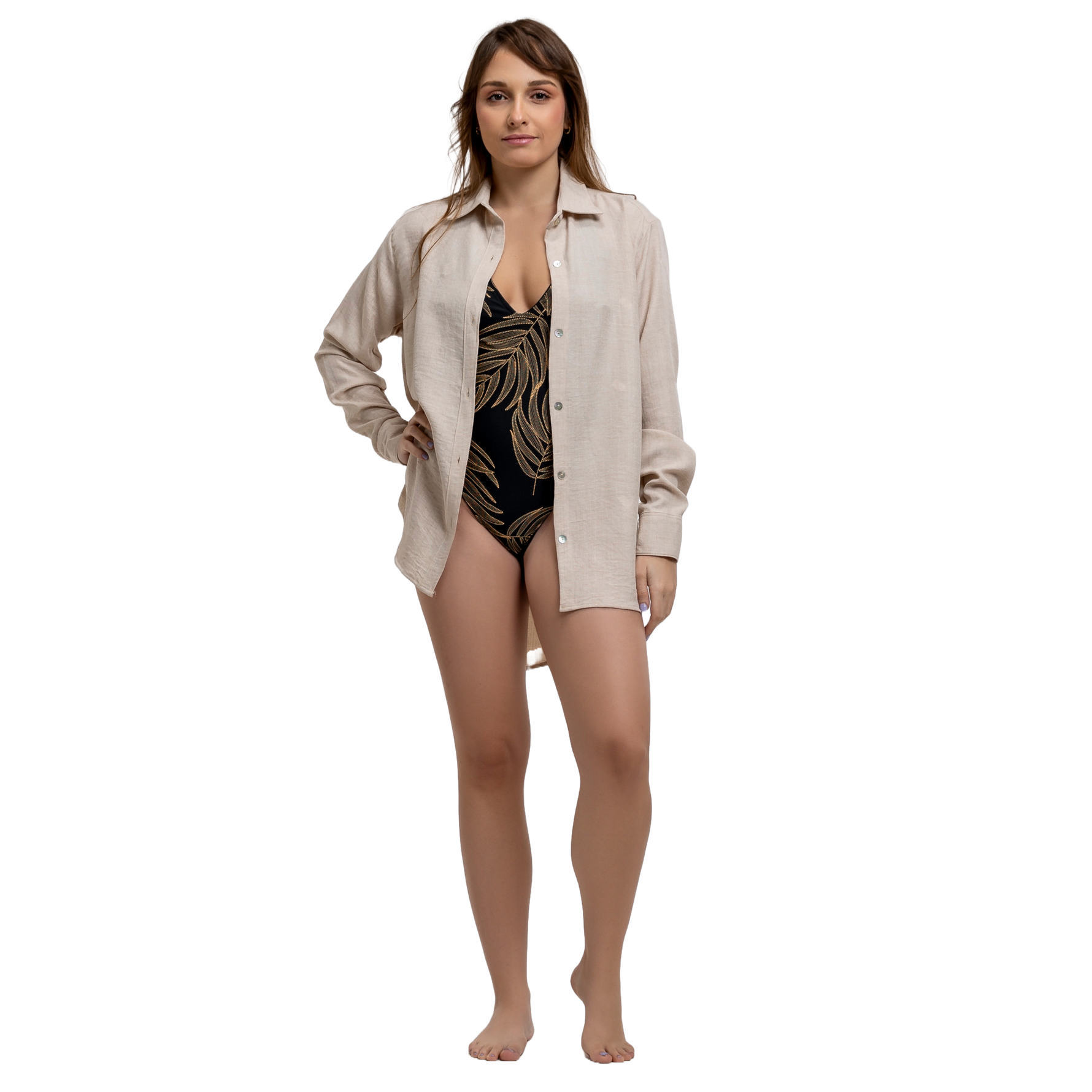 beige linen shirt for women