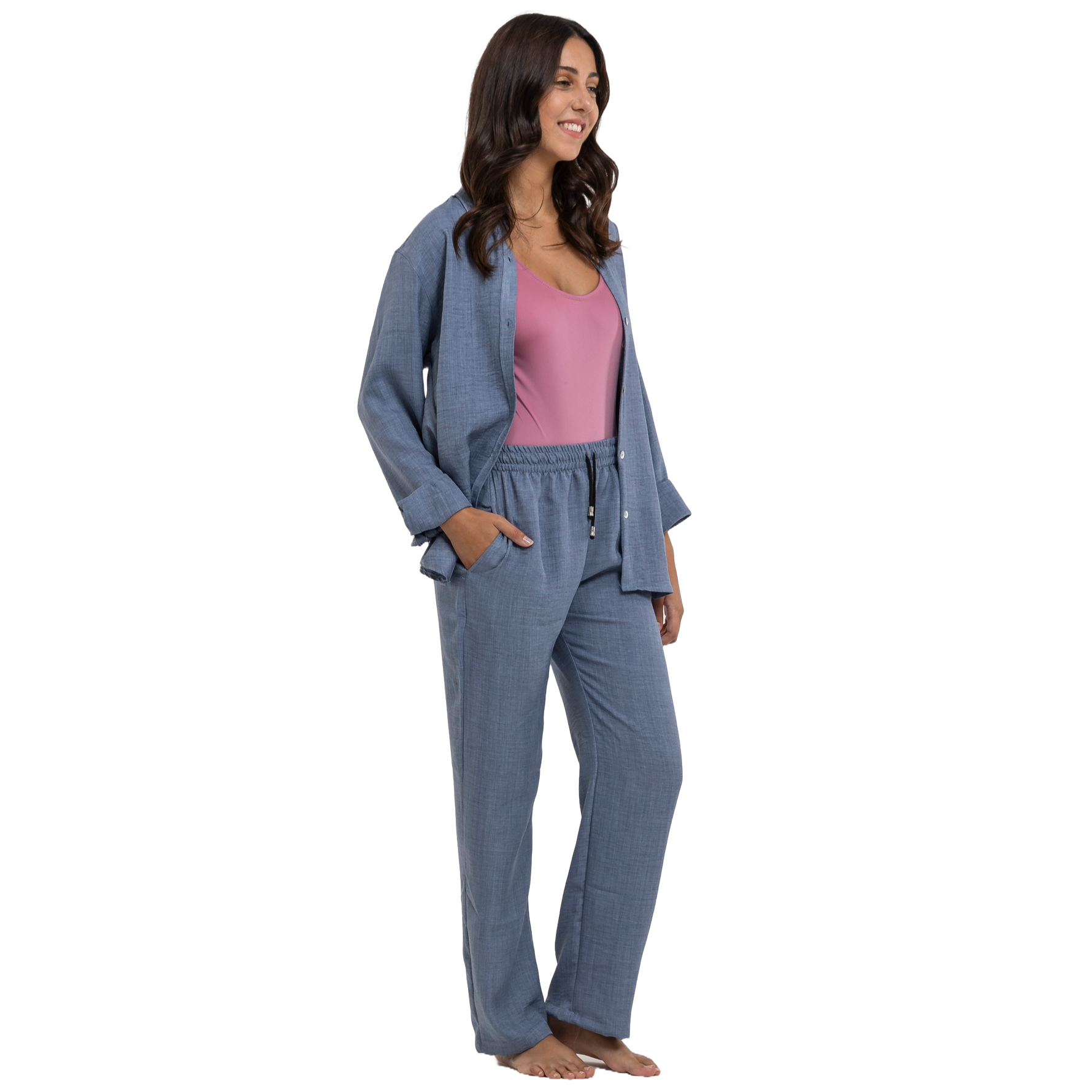 blue linen pants