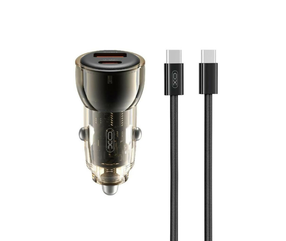 Smart Transparent Car Charger A30+C30 Simultaneous 60W+Type-c Data Cable Set Car Charger