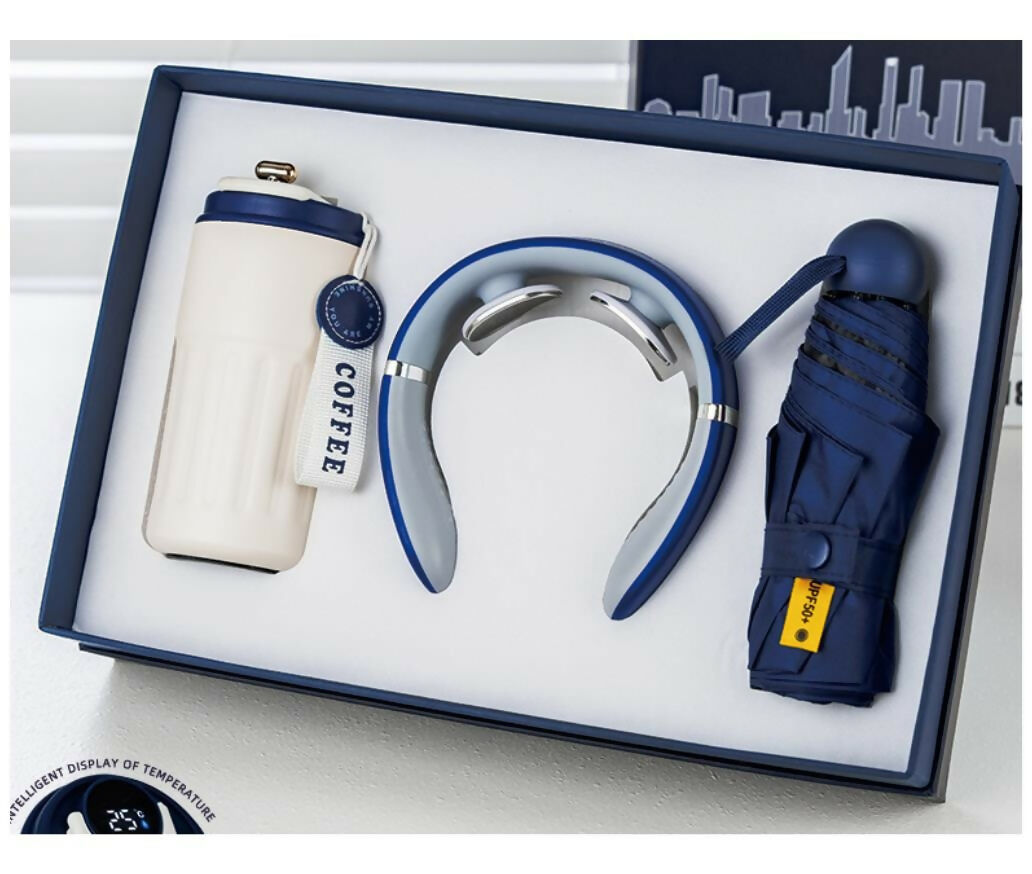 Gift Set Coffee Cup + Umbrella + Neck Massager Blue