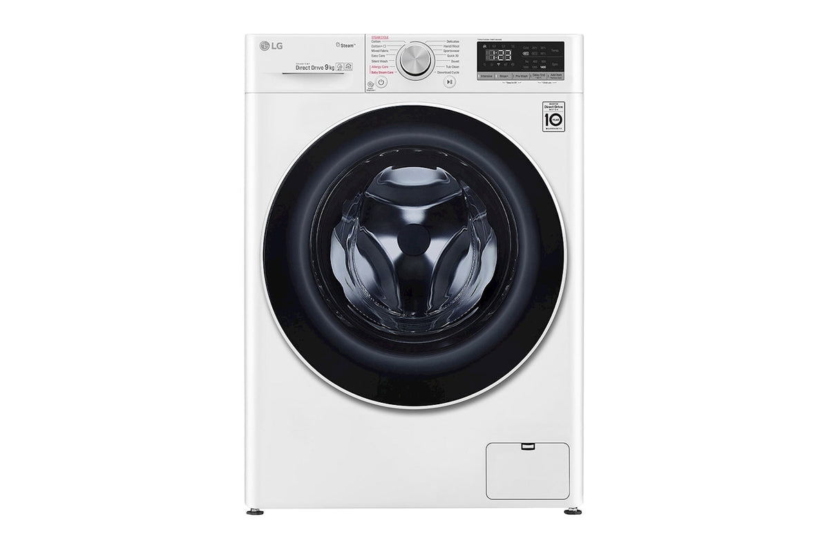 LG Front Load Washer 9kg, AI Direct Drive Motor, Steam, White Color