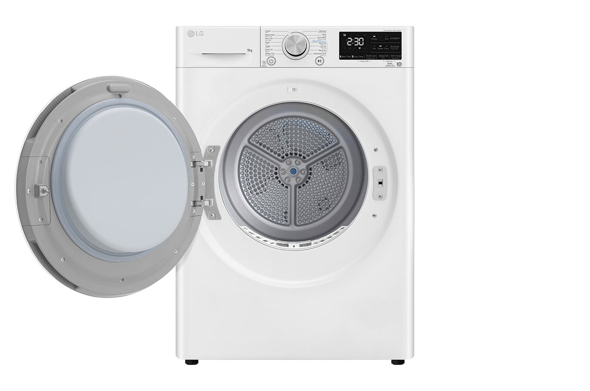 LG Energy Saving Dryer, 9kg, White, Capable Drying with Dual Heat Pump
