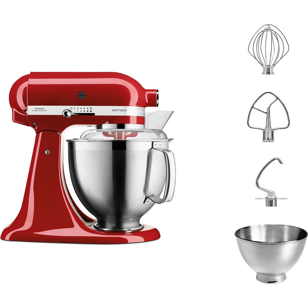 KitchenAid Artisan Tilt Head Stand Mixer 4.8L + PS + Prep Bowl + SS Accessories - Empire Red