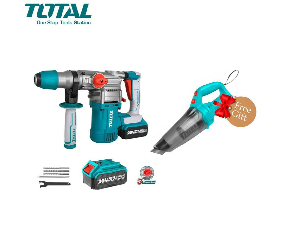 Combo Kit | Compact Drill | Cordless SDS Rotary Hammer | 20V | With Vacuum Cleaner | Total