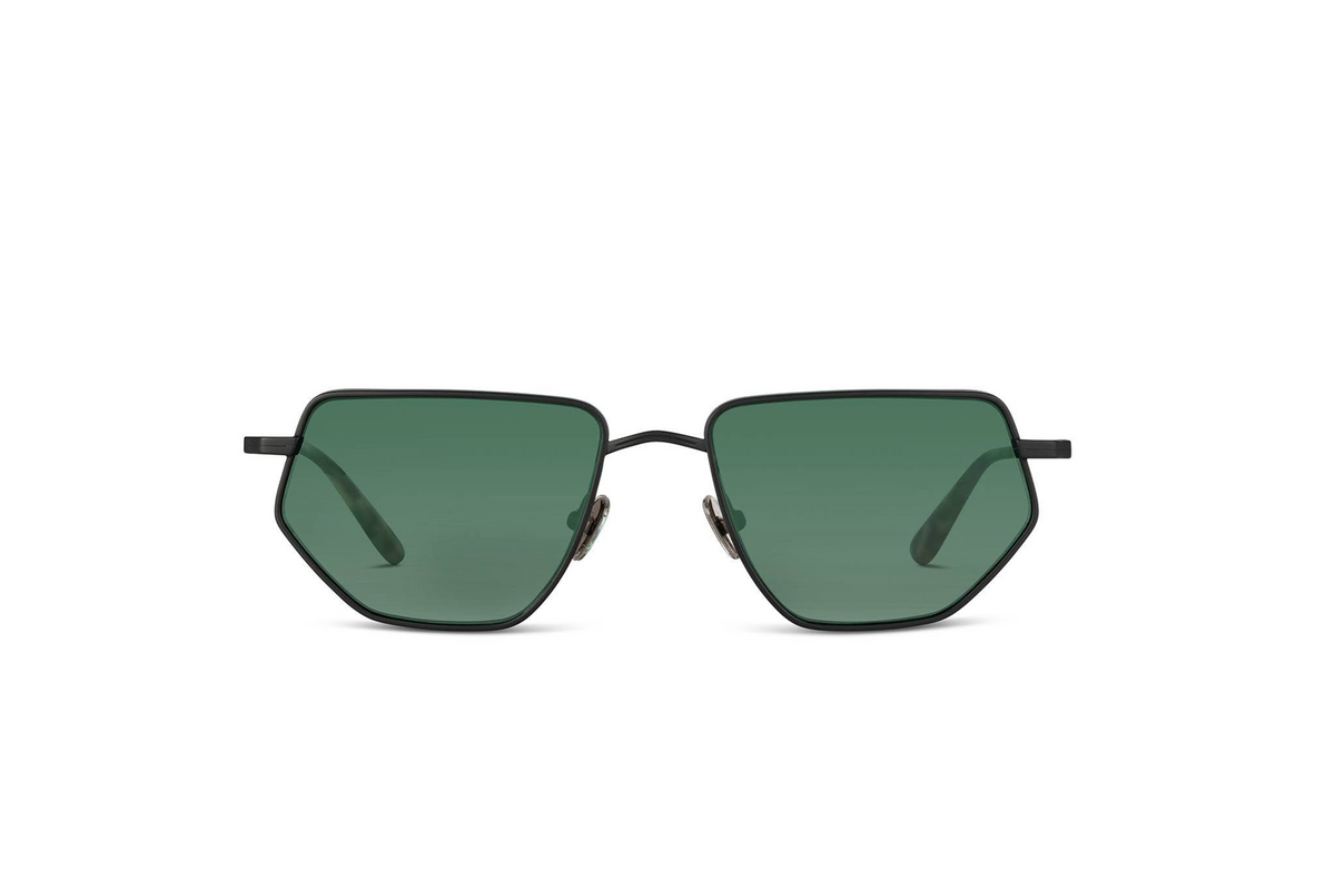 Sunglasses with green lenses on a white background