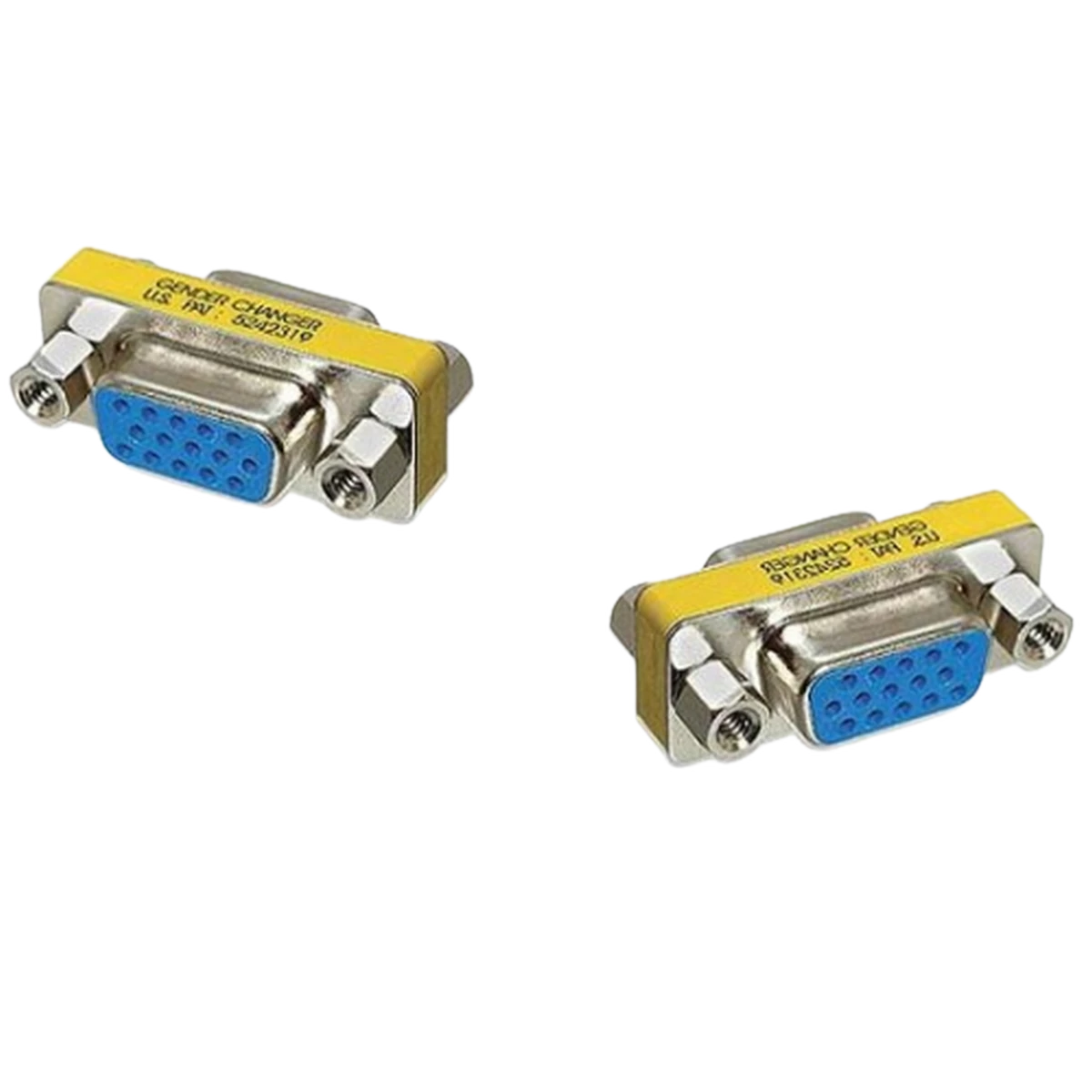 Generic D-Sub-15 VGA Female Mini Gender Changer/Coupler (15F/15F) - Yellow Strip on Metal