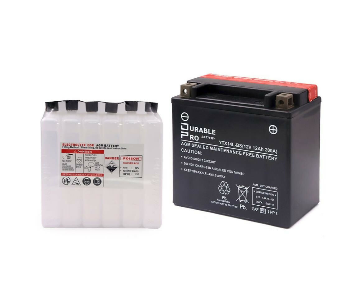 Motorcycle Battery | YTX14L-BS Durable Pro| 12V 12Ah