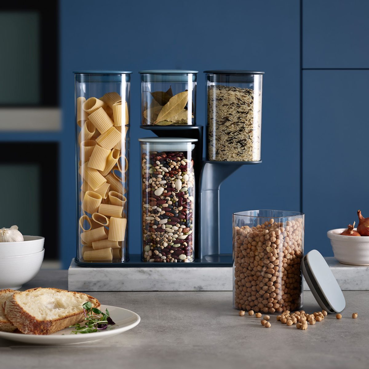 Joseph Joseph Podium Dry Food Storage Container Set with Stand, 5-piece - Sky