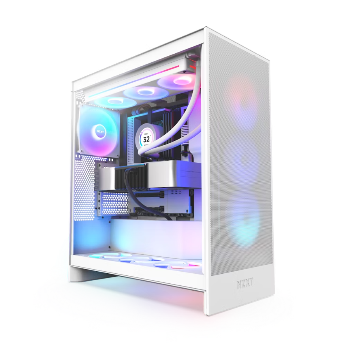 NZXT (CM-H71FW-R1) H7 Flow Mid-Tower Chassis with Tempered Glass - 6x 120mm Fans - RGB - White