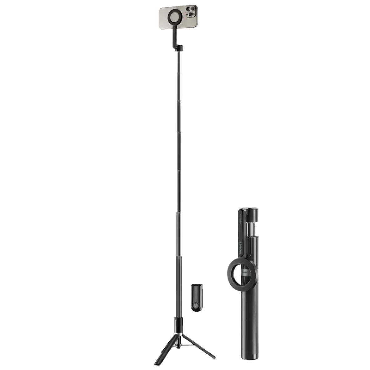 Promate (MagStick-Pro) MagSafe Compatible Extendable Monopod & Tripod Stand, Remote Control- Black