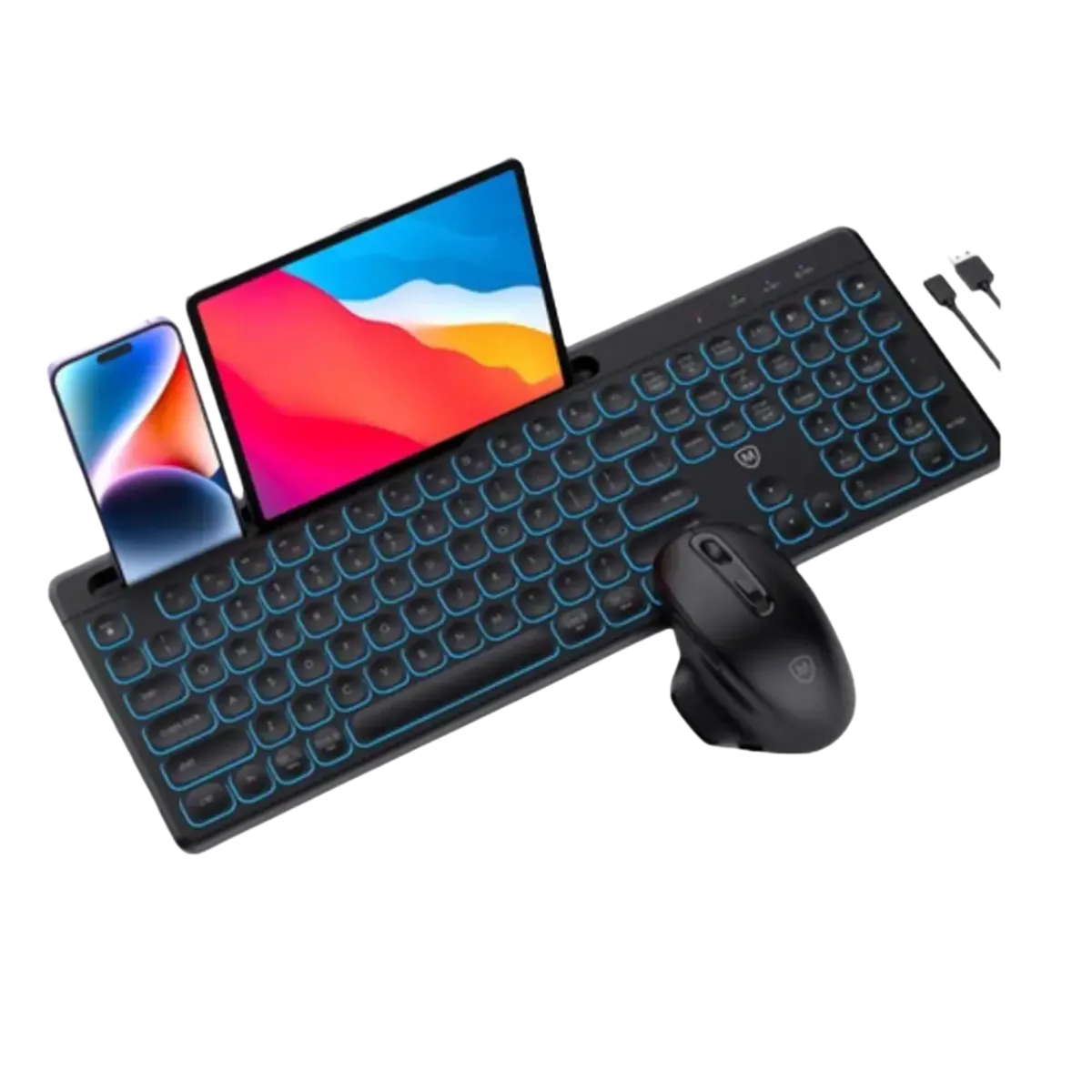 Micropack (AKM-240W) Wireless Keyboard & Mouse Combo, Backlit, Rechargeable, US Layout - Black