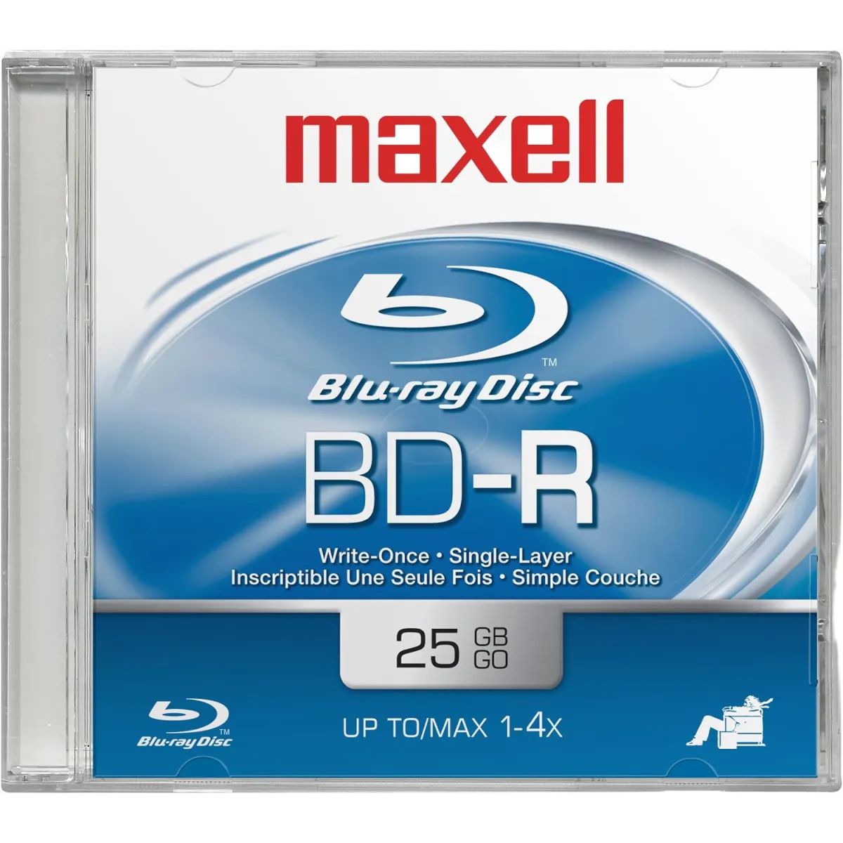 Maxell BD-R 25Gb Blue Ray Disk - 1-4X Speed - Single Jewel Disc Plastic Pack