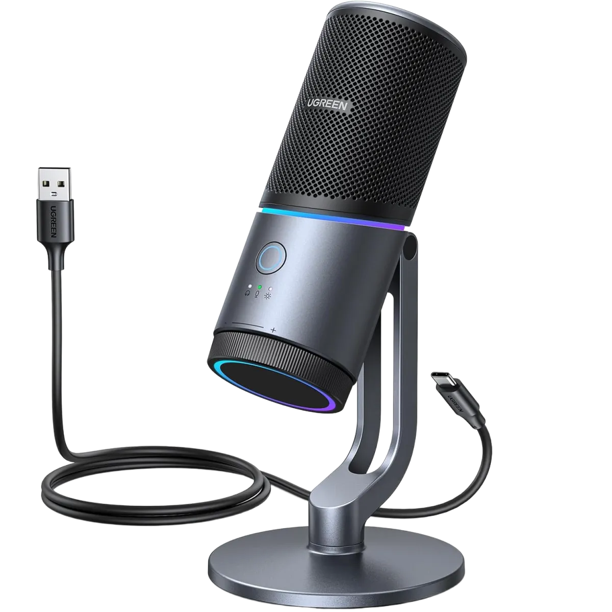 UGreen (35629) USB Desktop Streaming Microphone - RGB- Smart Noise Cancellation - Black