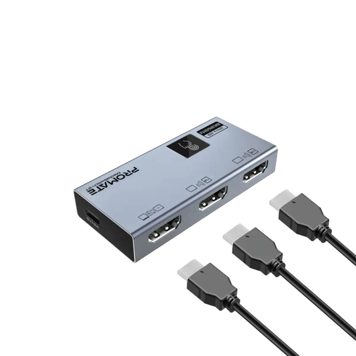 Promate (MediaSwitch-2T) UHD HDMI Switch 8K@60Hz - Smart Touch Control - Black