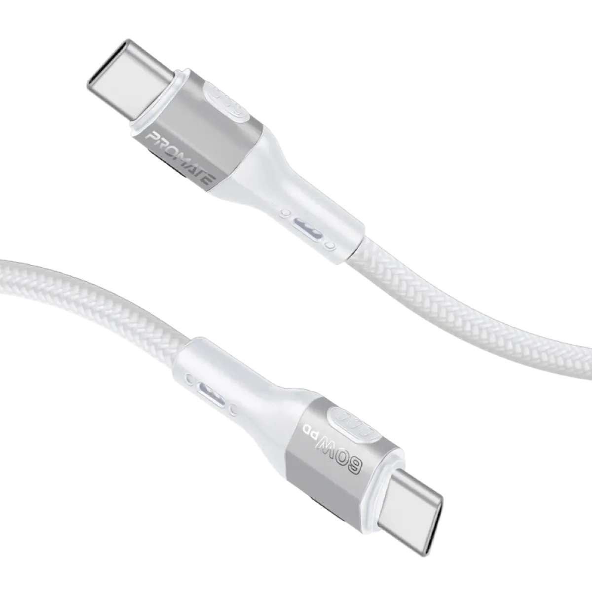 Promate(FletchLink-CC) Tough built USB-C to USB-C Braided Cable (M-M) - 1.2m - Grey