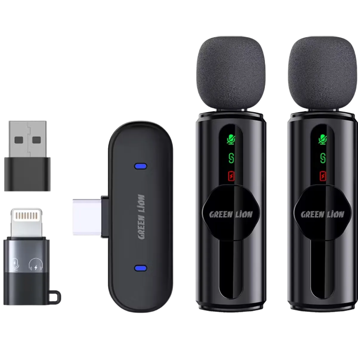 Green Lion (GNGM76XMICBK) GM-76X Wireless Microphone, USB & USB-C & Lightning - Black