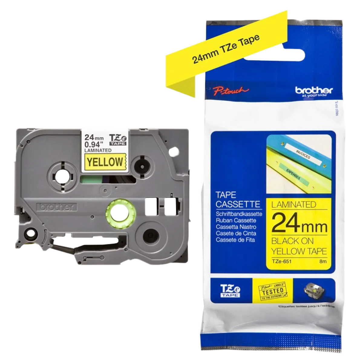 Brother (TZe-651) P-touch 24mm Laminated Tape Cassette 8m - Black on Yellow