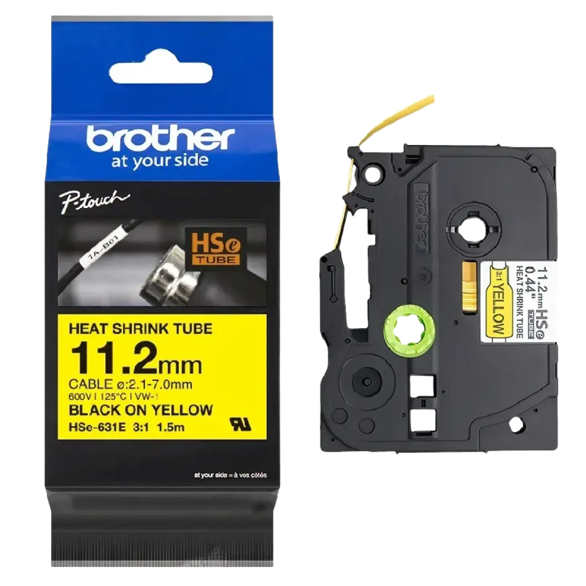 Brother (HSe-631E) P-touch 11.2mm Heat Shrink Tape Cassette 1.5m - Black on Yellow