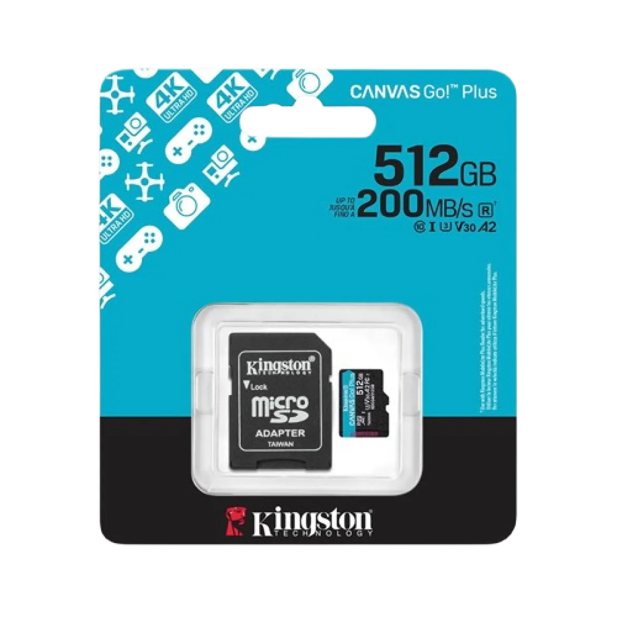 Kingston (SDCG4/512GB) 512Gb microSD Canvas Go Plus - Read 200MB/s; Write 160MB/s - Black