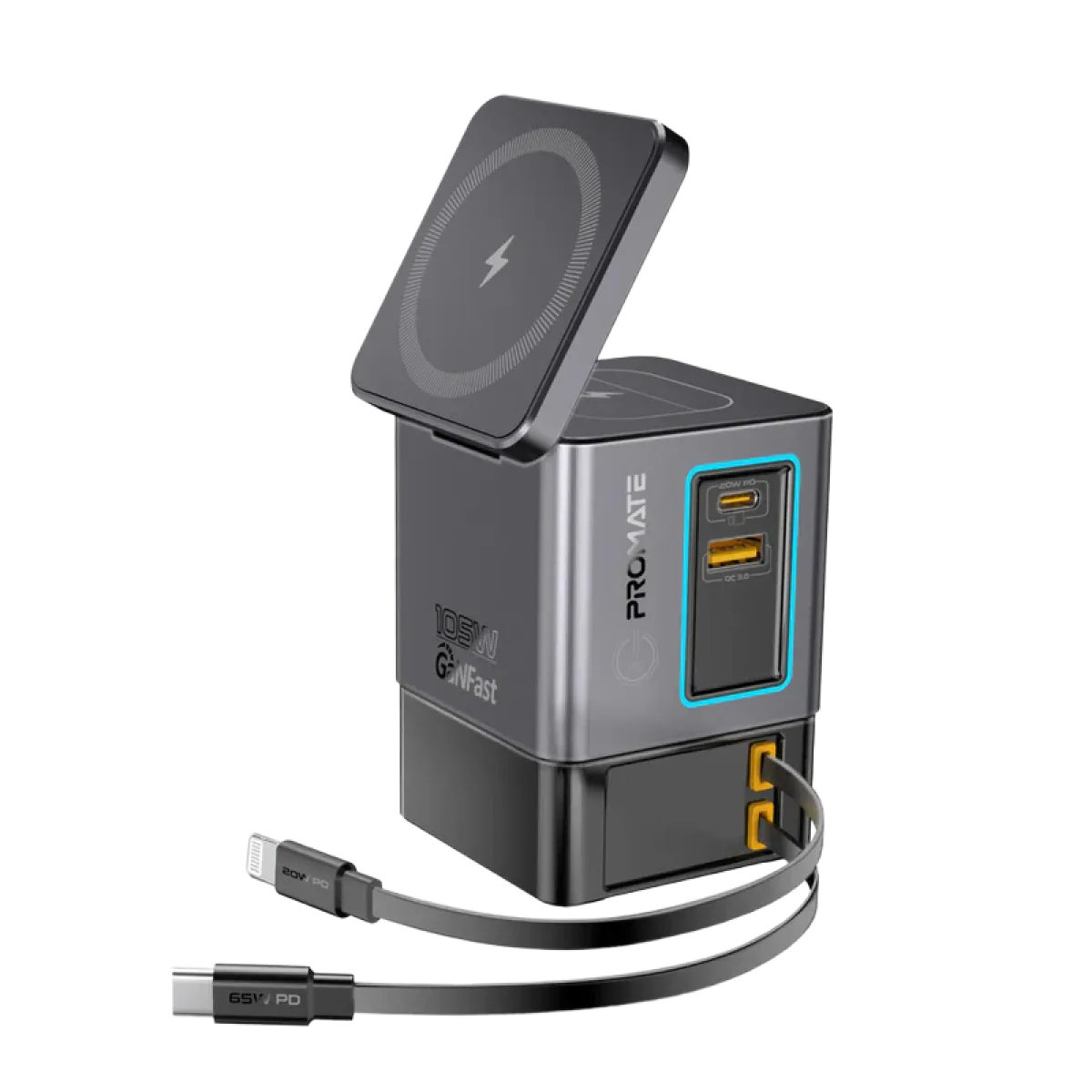 Promate (PowerSync-105) 105W GaNFast Multi-Port Wireless Charging Station - Black