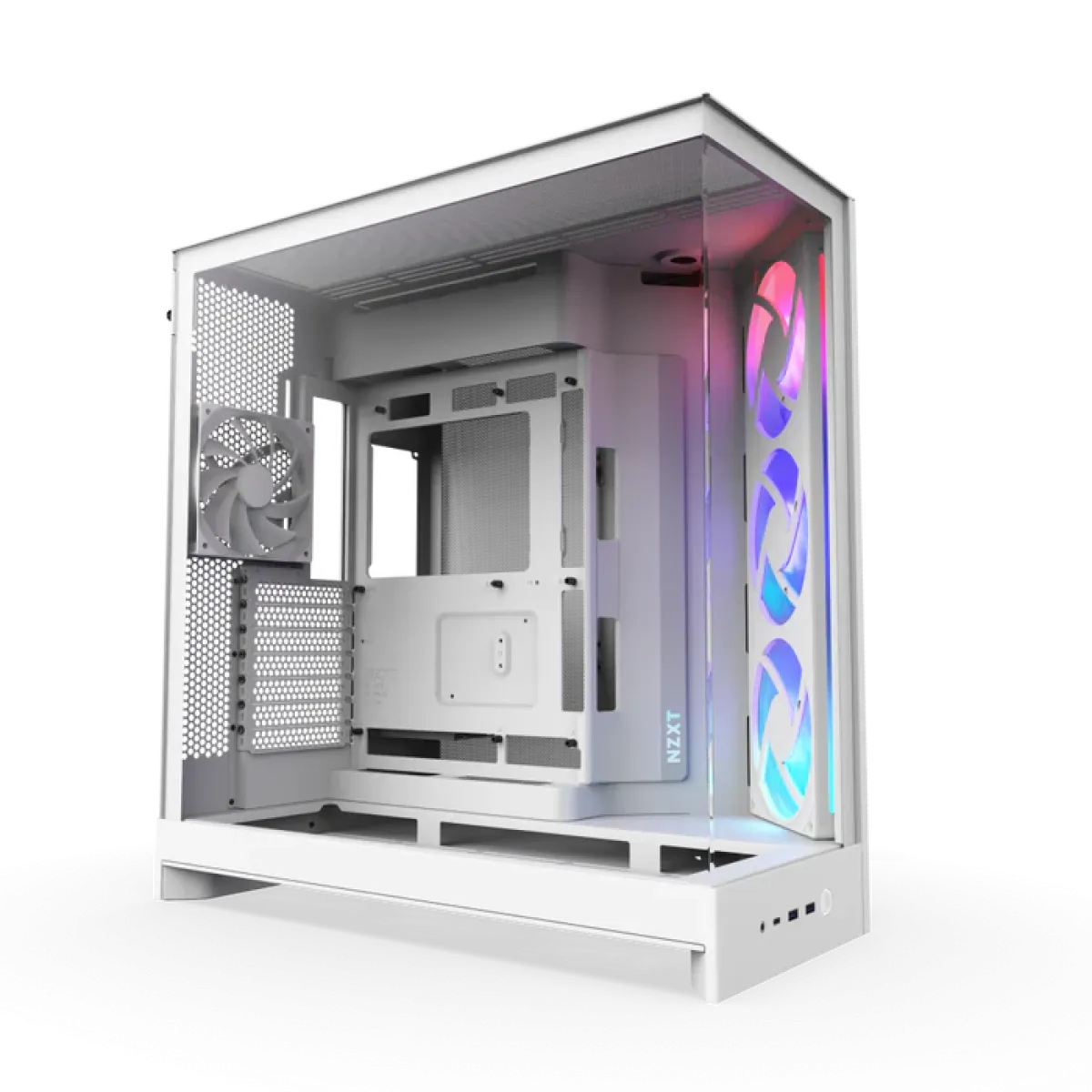 NZXT (CM-H92FW-R1) H9 Flow RGB Mid-Tower Chassis with Tempered Glass - 10x 120mm Fans - White