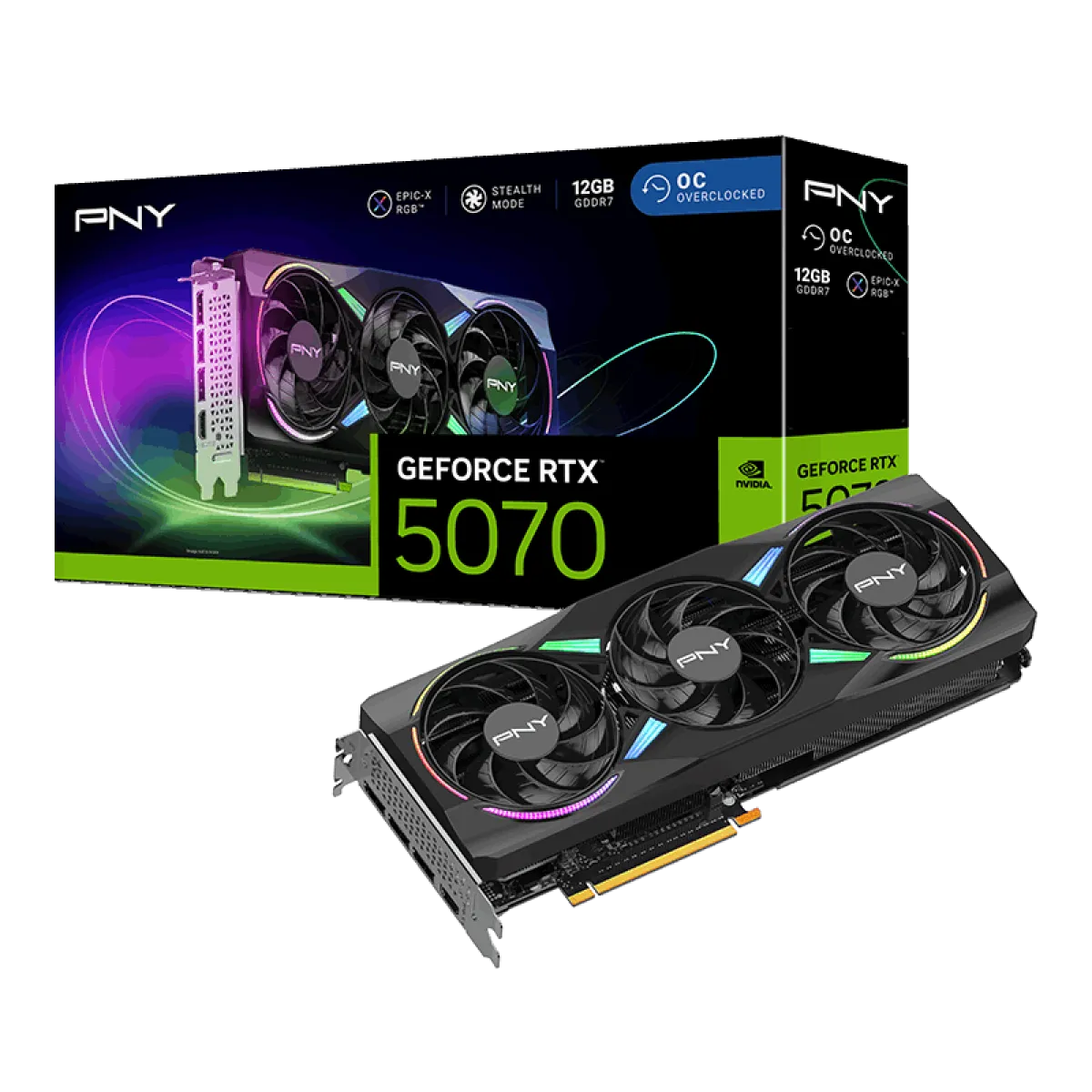 PNY (VCG507012TFXXPB1-O) NVIDIA GeForce RTX5070 Overclocked Triple Fan 12Gb - 3Yrs - Black