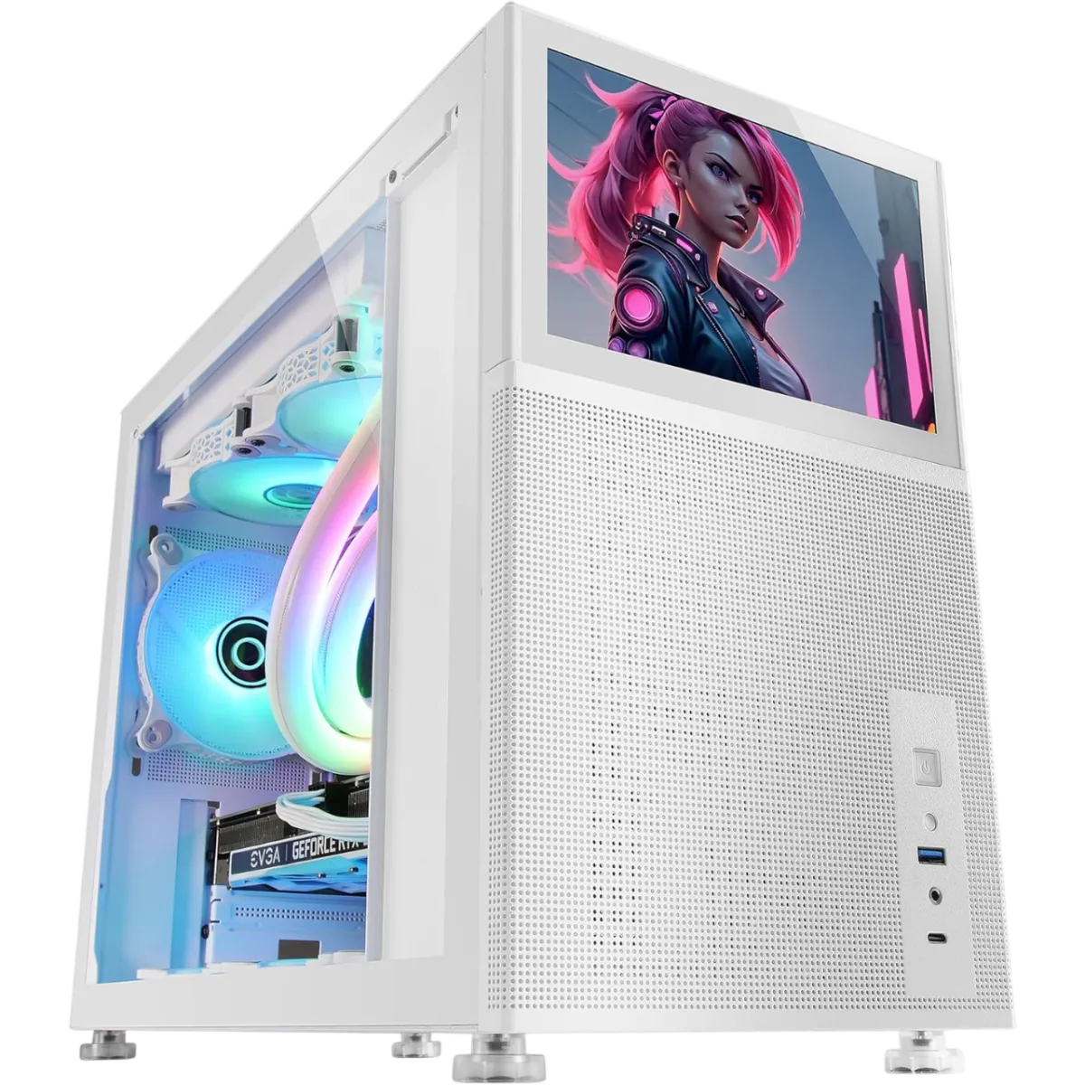 Mars (MC-LCD) Premium Mini Tower Gaming Chassis - 8'' IPS Display - White