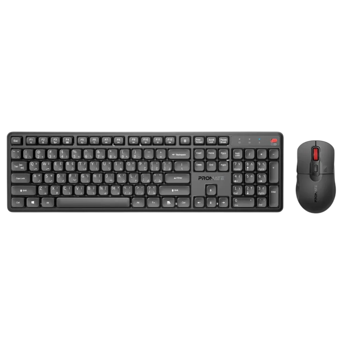Promate (ProCombo-15) Wireless Desktop Silent Keyboard & Mouse Combo - AR/US Layout - Black