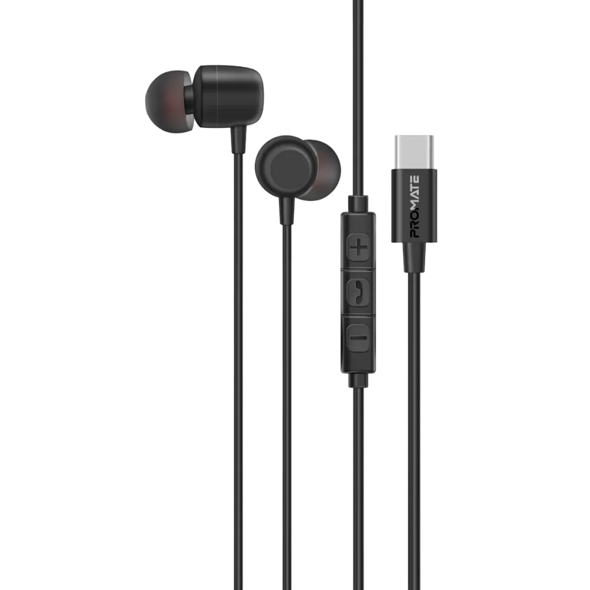 Promate (Silken-ENC) Wired Ergonomic USB-C Earphones - 2Yrs - Black