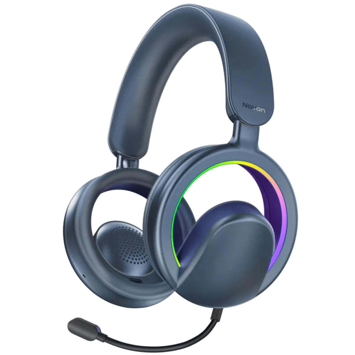 Promate Novon Ergonomic Over-Ear Wireless Headset with Built-In Mic - RGB - Blue