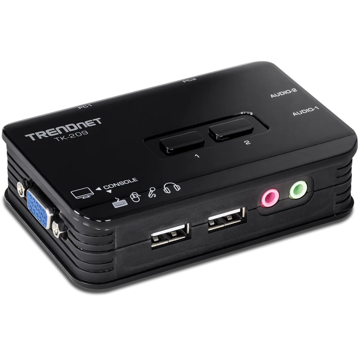 Hitec (8309) 2-Port KVM Switch Kit - 2x PC Input - 2x USB 2.0- Black