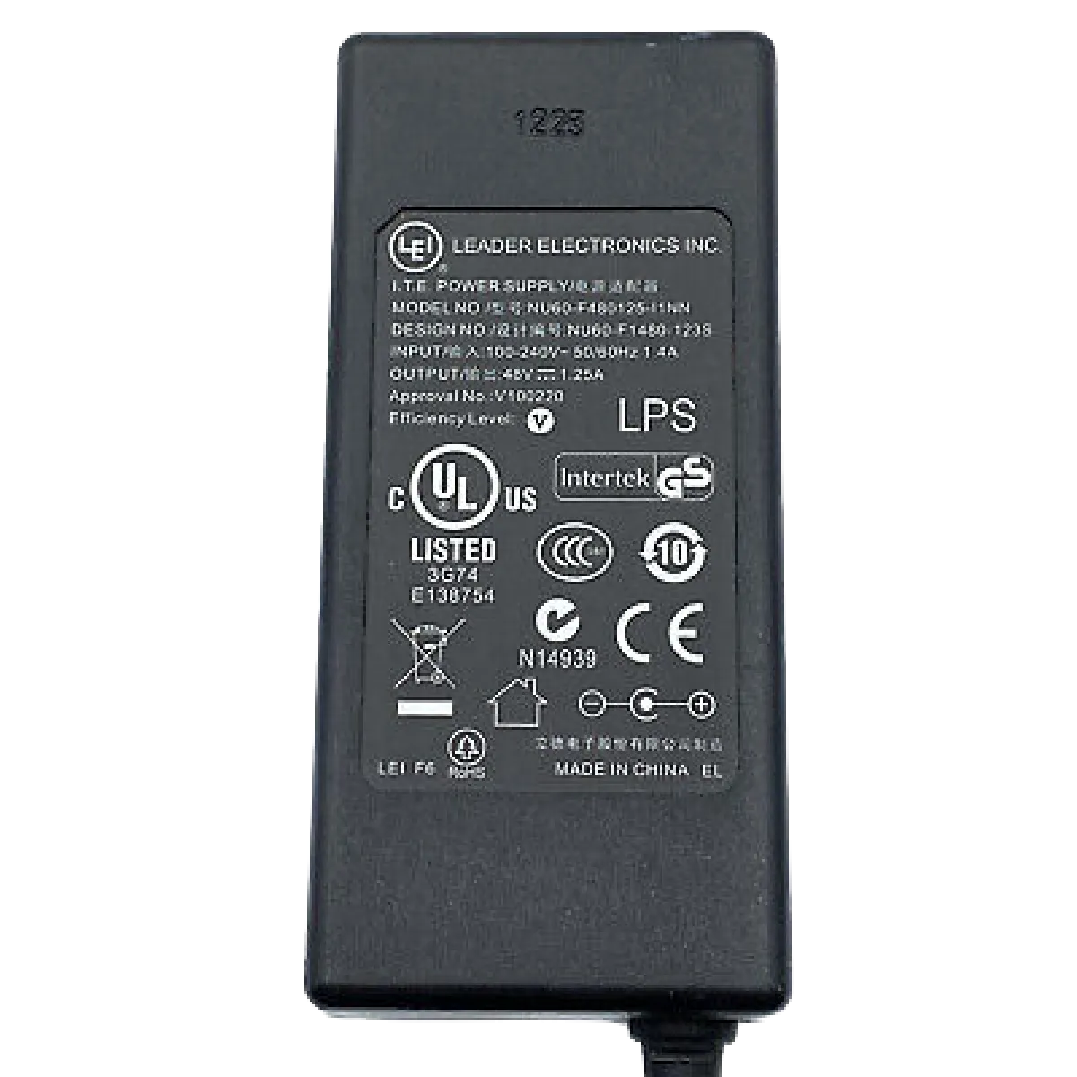 Toshiba (NU60-F480125-I1NN) Compatible Power Adapter, 48V 1.25A, Barrel Plug 5.5x2.1mm - Black