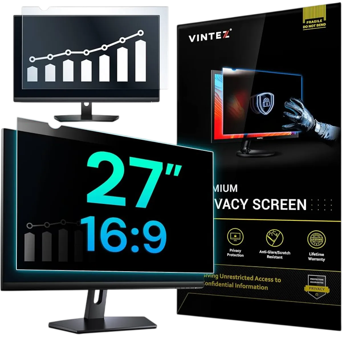 Vintez (X001MPY0O5) Black Privacy Filter for 27" Monitor - Anti Glare - Black