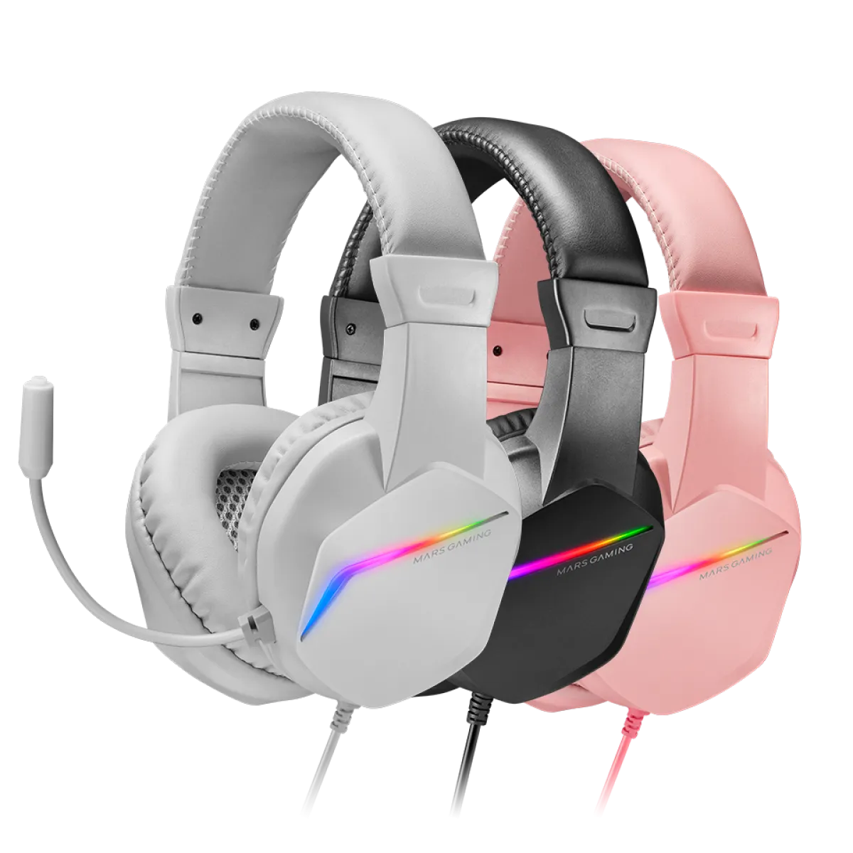Mars (MH122W) Wired Gaming Headset - 3.5mm / USB - RGB - White