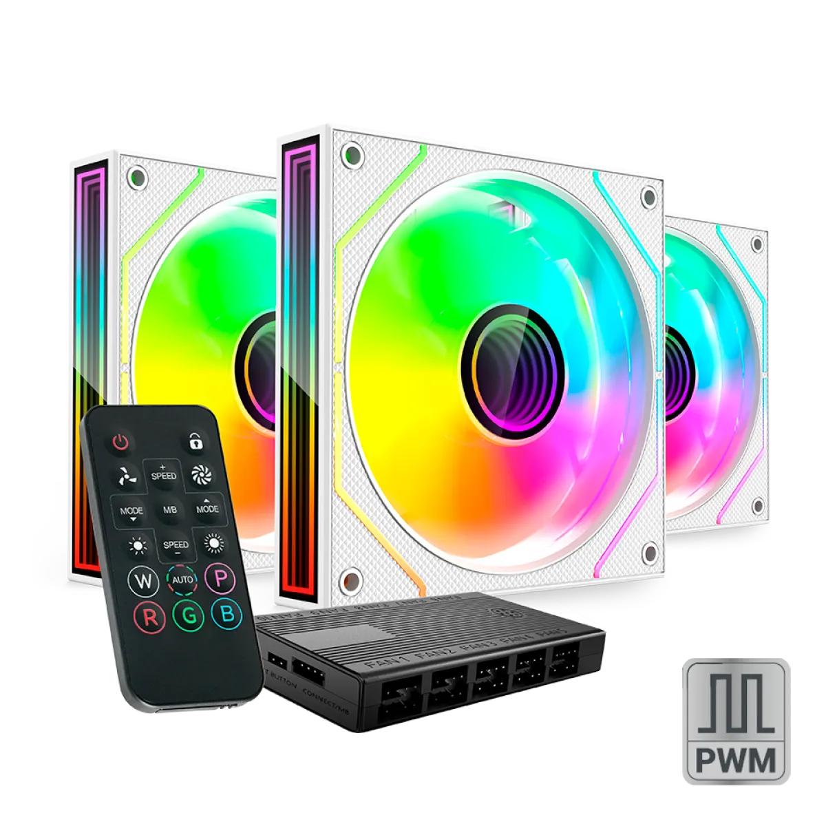 Mars (MF3DPROKITW) 120mm Ultra-Silent Fans - 3x ARGB Fan Kit- White