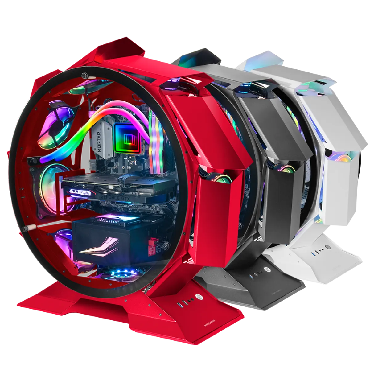 Mars (MCORBR) Premium Gaming Circular Tower Chassis with Tempered Glass - Red