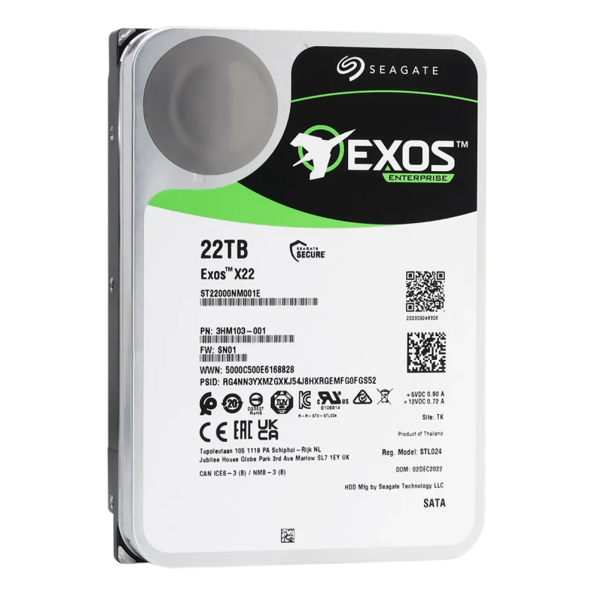 Seagate (ST22000NM001E) Exos X22 Enterprise Hypserscale 22Tb 3.5" SATA 6; 256MbC; 7200Rpm HDD - 5Yrs
