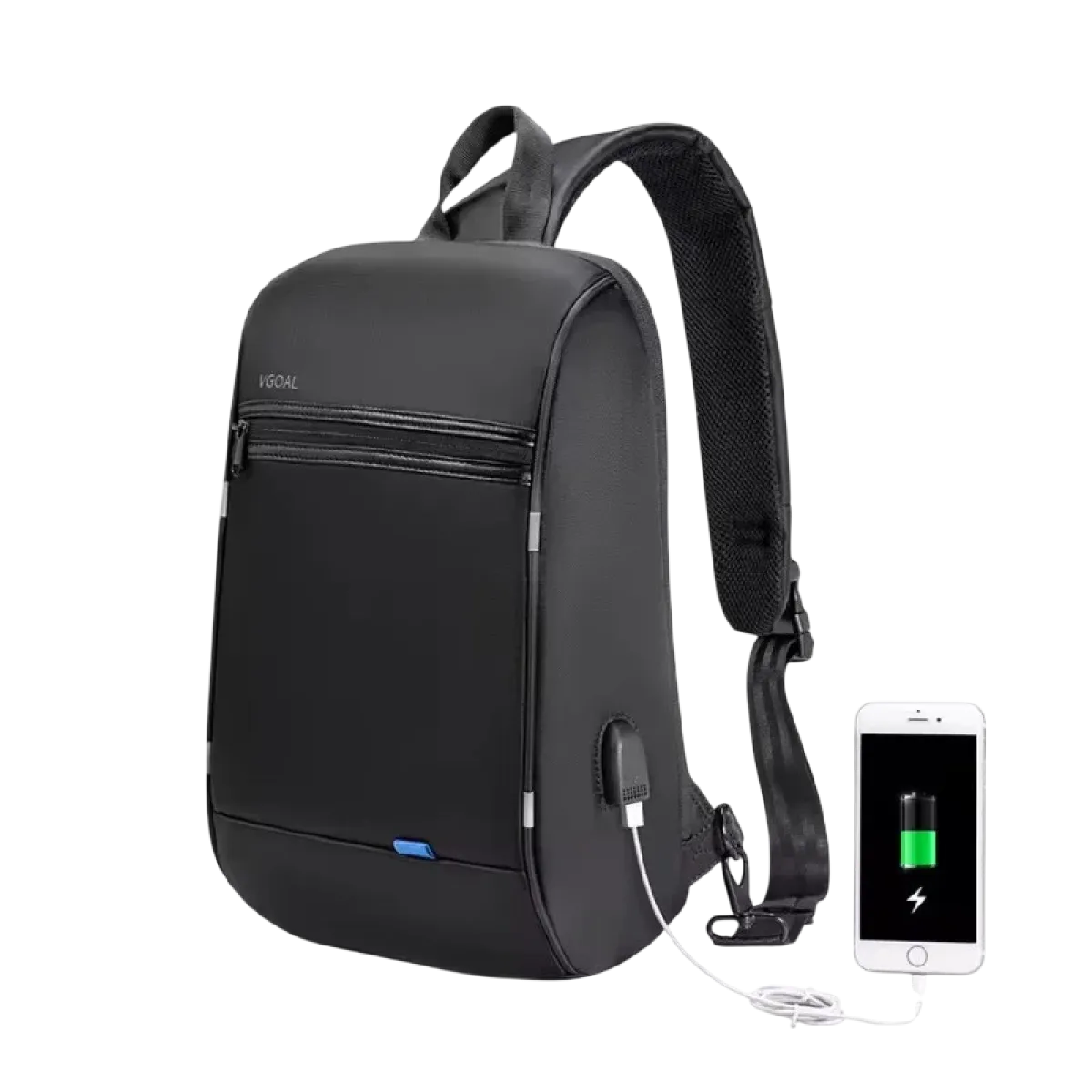 Kingsons (FG6307W) Multifunctional Sling Bag - USB - 1x Front Pocket - Black