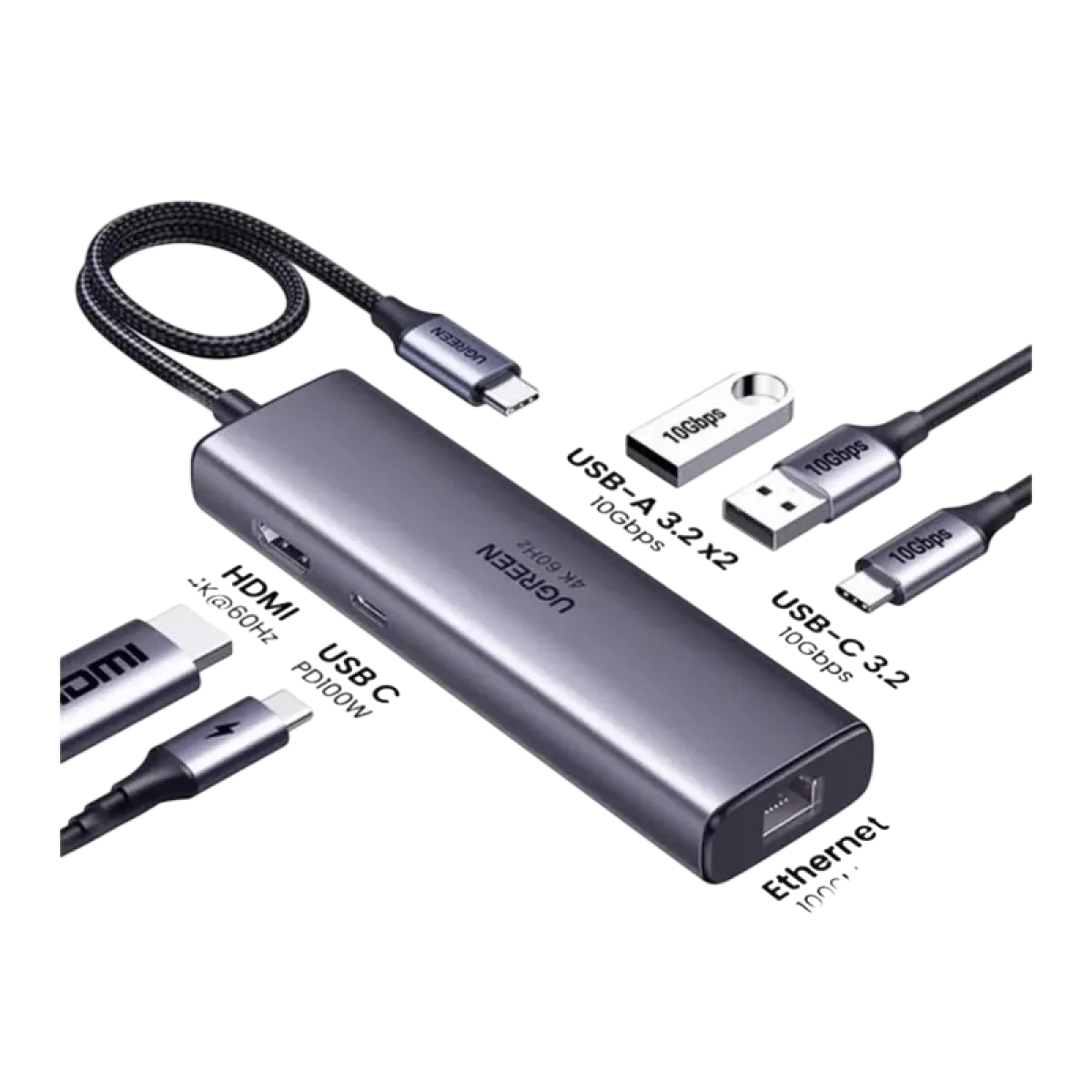 UGreen (45000) 6in1 USB-C Expansion Hub Adapter - Space Gray