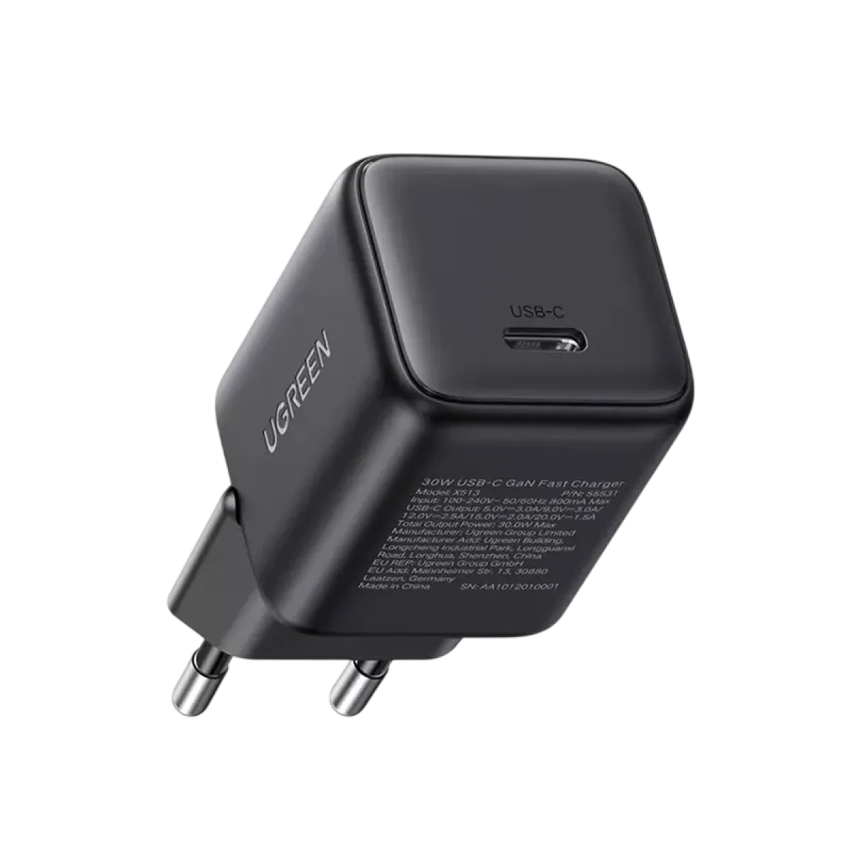 UGreen (65007) 30W USB-C GaN Fast Charger - 1x USB-C - Black