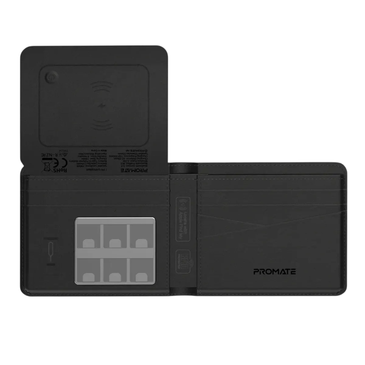 Promate (Prowallet) Smart Anti-Loss Leather Wallet Leather Protective Case - 2Yrs- Black